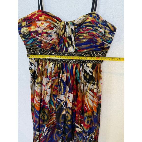 Vintage Oleg Cassini Silk Maxi Dress Gown Multicolor Metallic Beaded Eclectic 10 - Picture 12 of 13